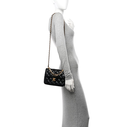 Chanel Shiny Lambskin Quilted Pearl Twist Mini Square Flap Black 2 of 11