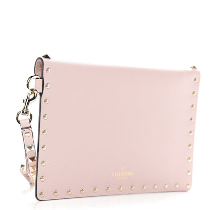 Valentino Garavani Pebbled Calfskin Medium Rockstud Envelope Flat Wristlet Pouch Water Rose 2 of 6