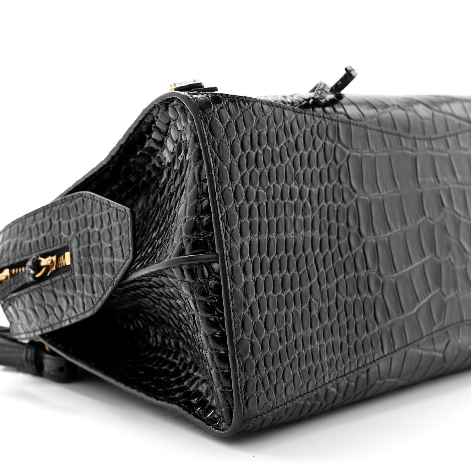 Balenciaga Shiny Supple Calfskin Crocodile Embossed Brass Hardware Neo Classic City Black 8 of 10