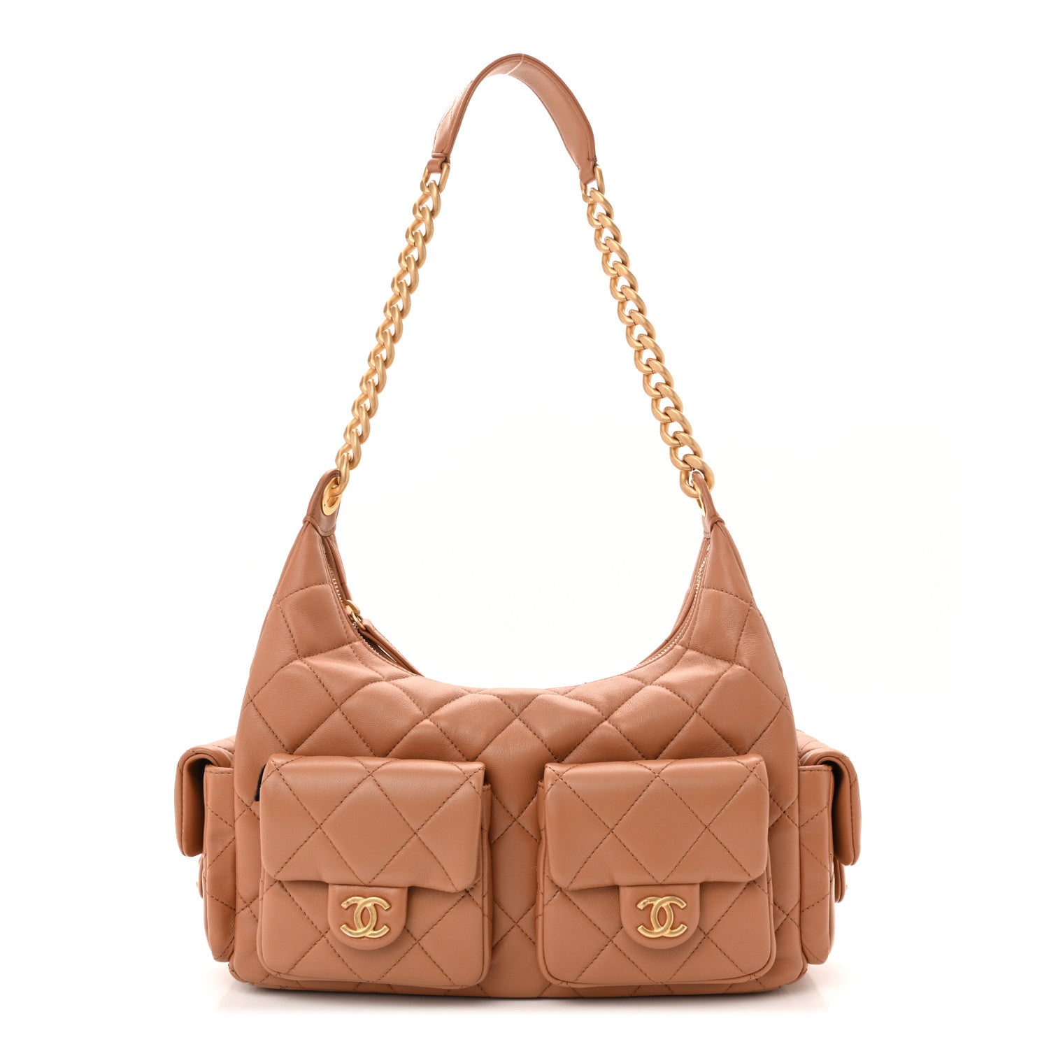 Chanel Shiny Lambskin Quilted Trendy Pockets Hobo Brown 1 of 10
