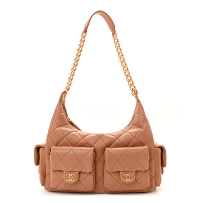 Chanel Shiny Lambskin Quilted Trendy Pockets Hobo Brown 1 of 10