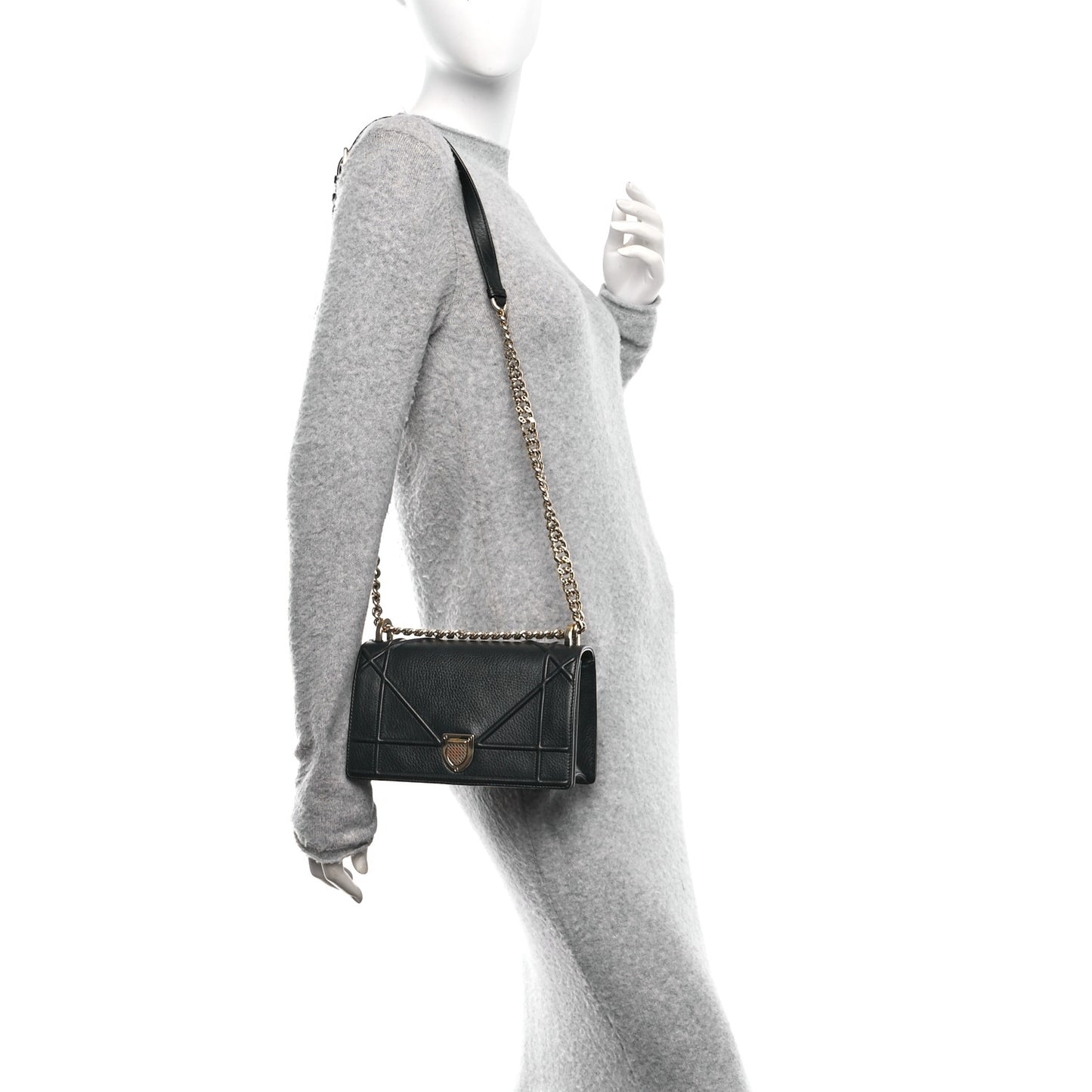Grained Calfskin Small Diorama Flap Bag Black