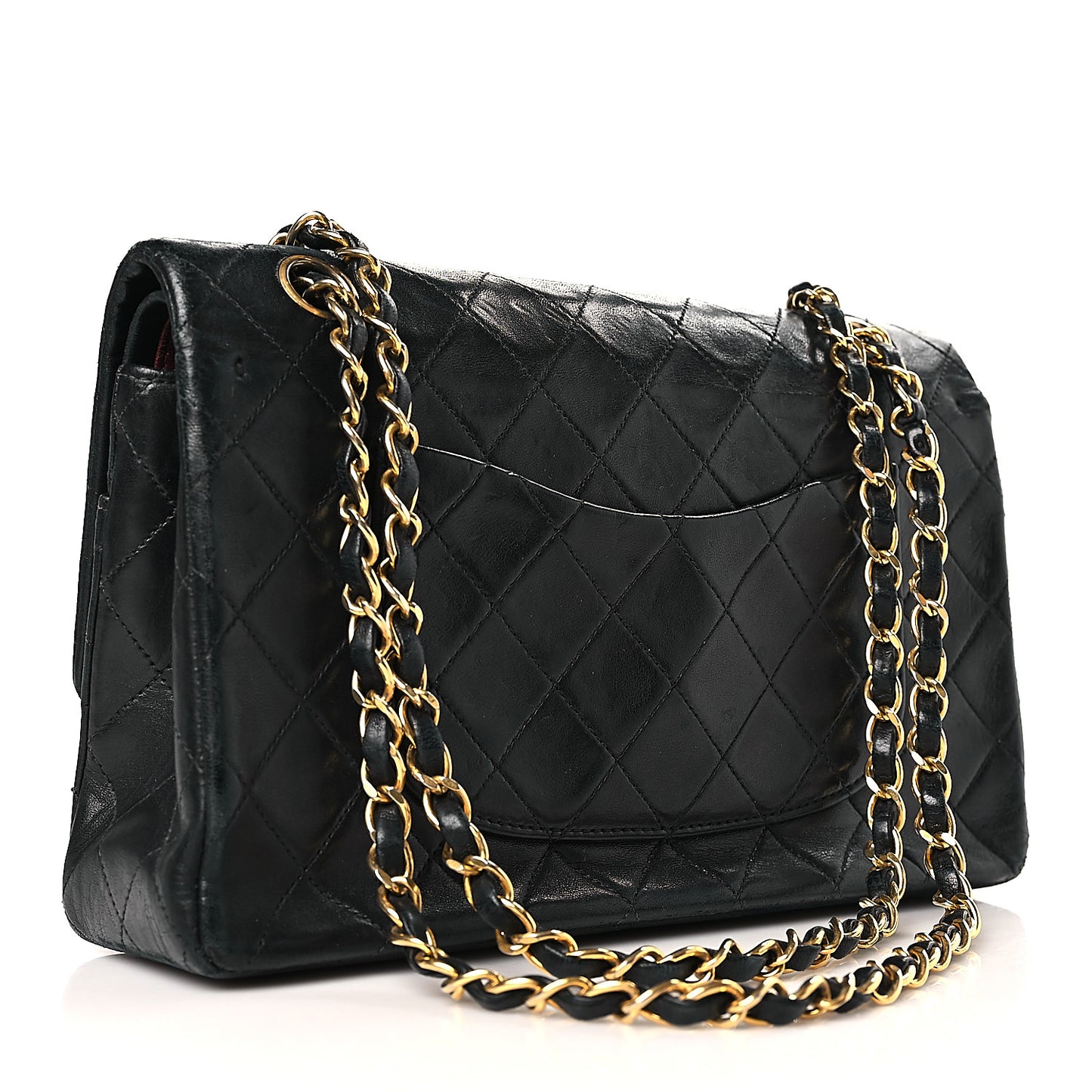 Lambskin Quilted Medium Double Flap Black