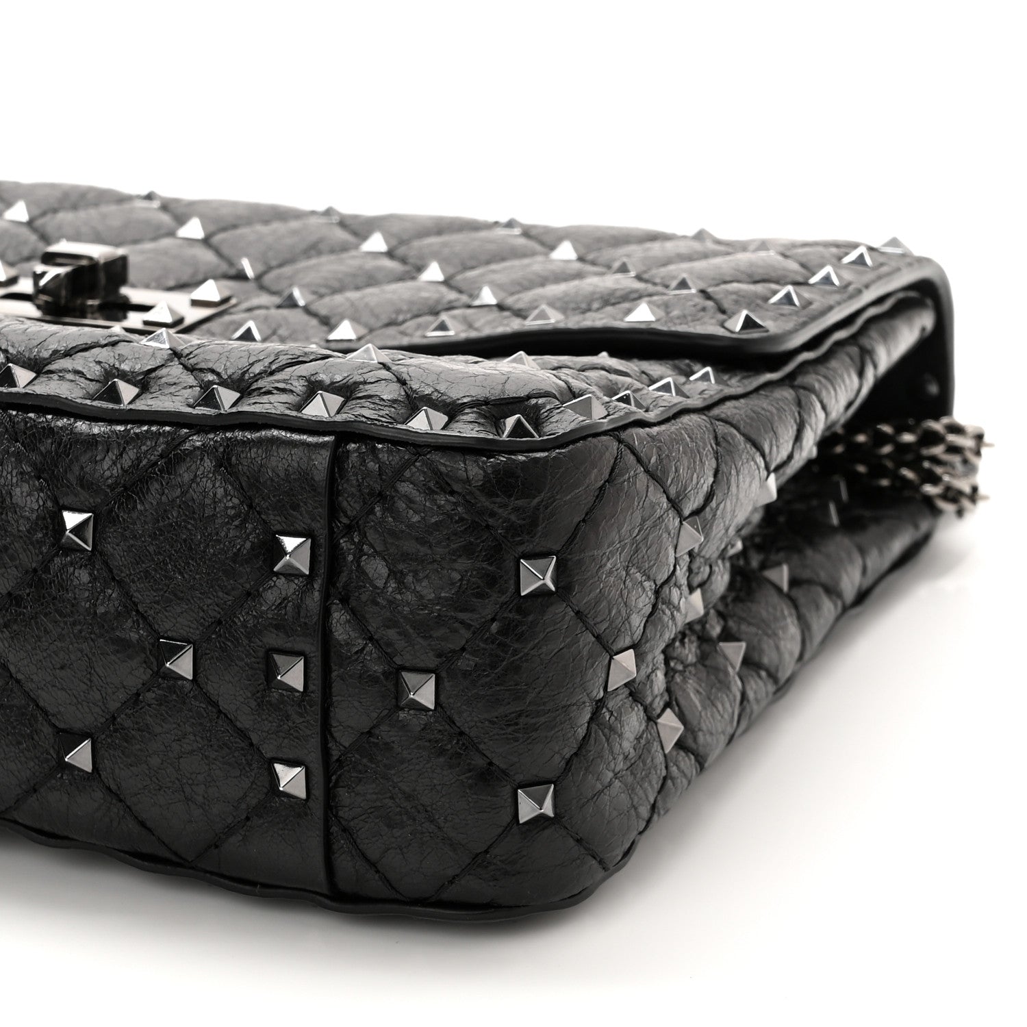 Valentino Garavani Craquele Nappa Medium Rockstud Spike Shoulder Bag Black 9 of 9