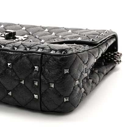 Valentino Garavani Craquele Nappa Medium Rockstud Spike Shoulder Bag Black 9 of 9