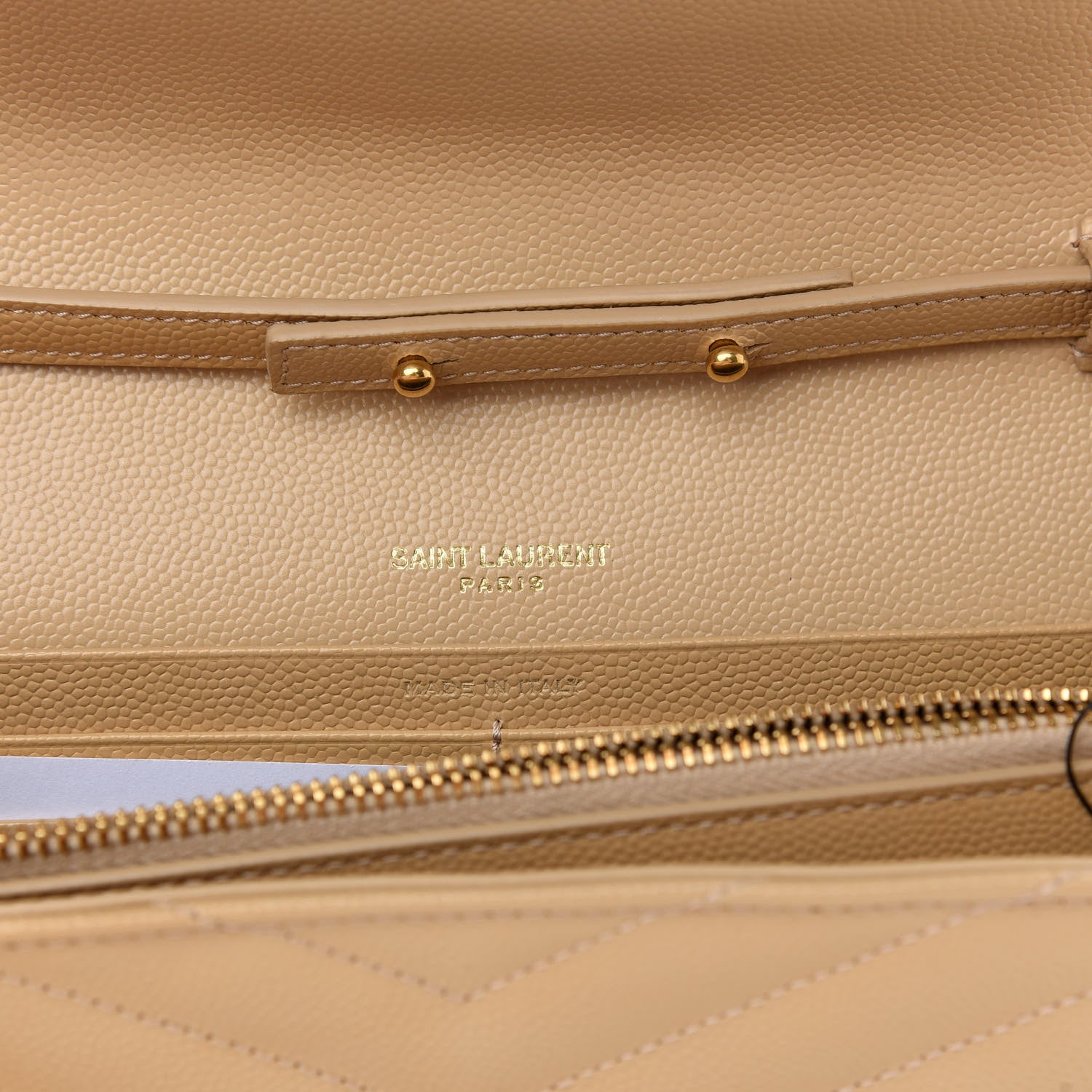 Saint Laurent Grain De Poudre Matelasse Chevron Monogram Chain Wallet Nude Powder 6 of 8