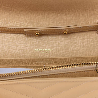 Saint Laurent Grain De Poudre Matelasse Chevron Monogram Chain Wallet Nude Powder 6 of 8