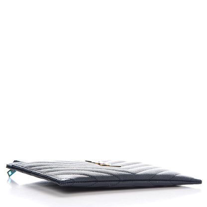 Saint Laurent Grain De Poudre Chevron Monogram Bill Pouch Navy 4 of 8