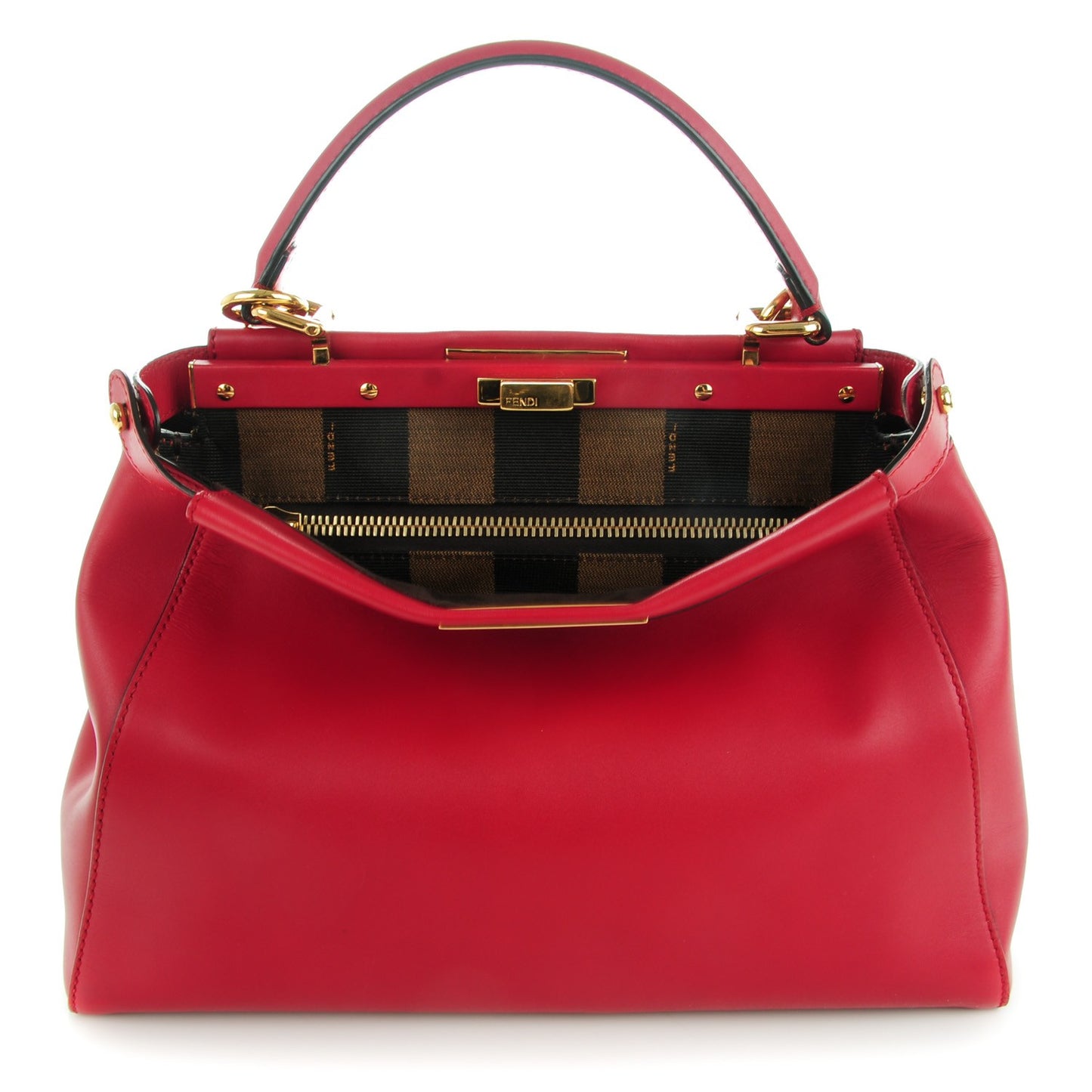 Vitello Morgan Fabric Jacquard Pequin Medium Peekaboo Iconic Satchel Mattone Tobacco Black