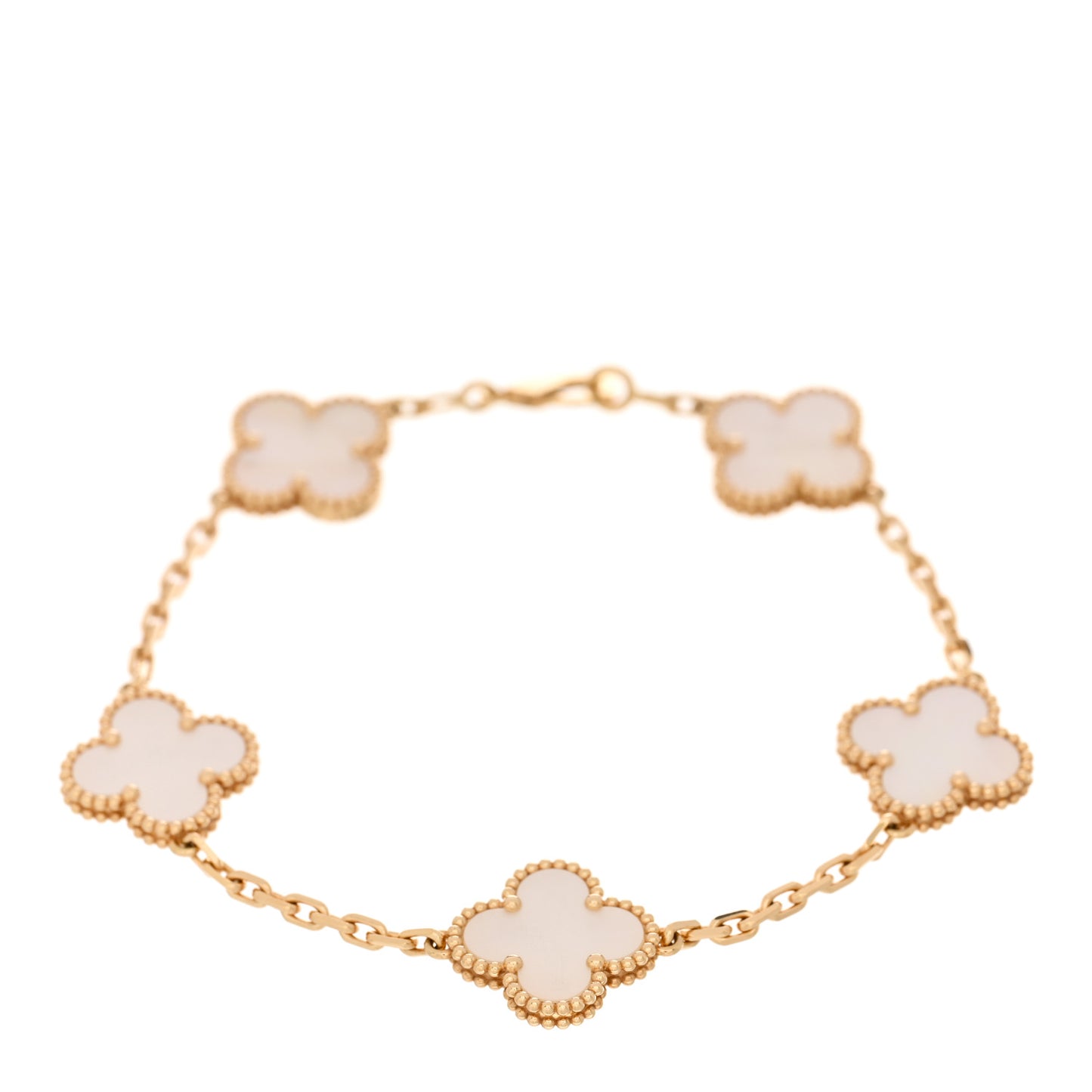 18K Yellow Gold Mother of Pearl 5 Motifs Vintage Alhambra Bracelet
