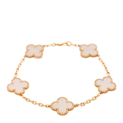 Van Cleef & Arpels 18K Yellow Gold Mother of Pearl 5 Motifs Vintage Alhambra Bracelet 1 of 4