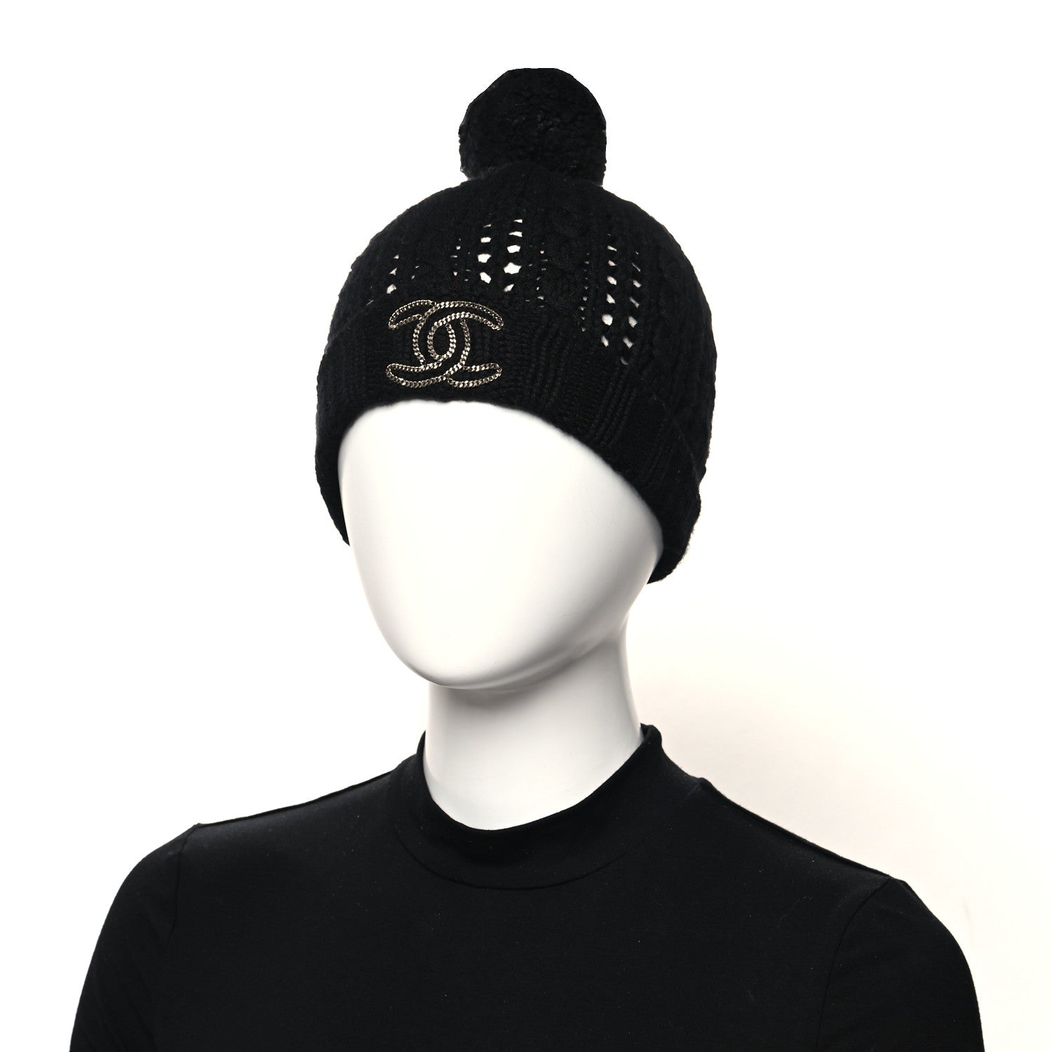 Chanel Cashmere Chain CC Beanie Hat Black 2 of 8