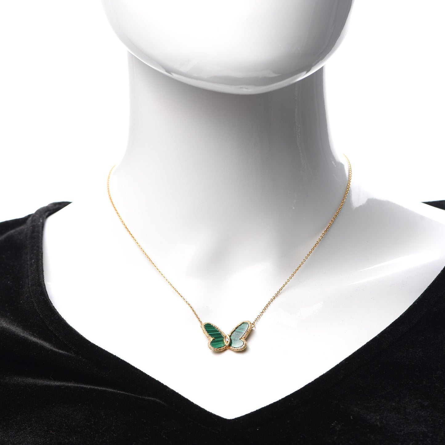 18K Yellow Gold Diamond Malachite Vintage Alhambra Butterfly Pendant Necklace