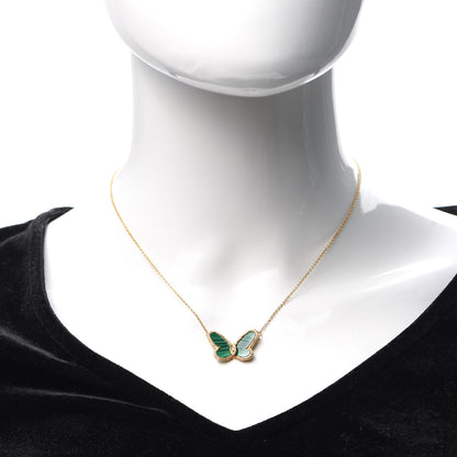 Van Cleef & Arpels 18K Yellow Gold Diamond Malachite Vintage Alhambra Butterfly Pendant Necklace 2 of 5