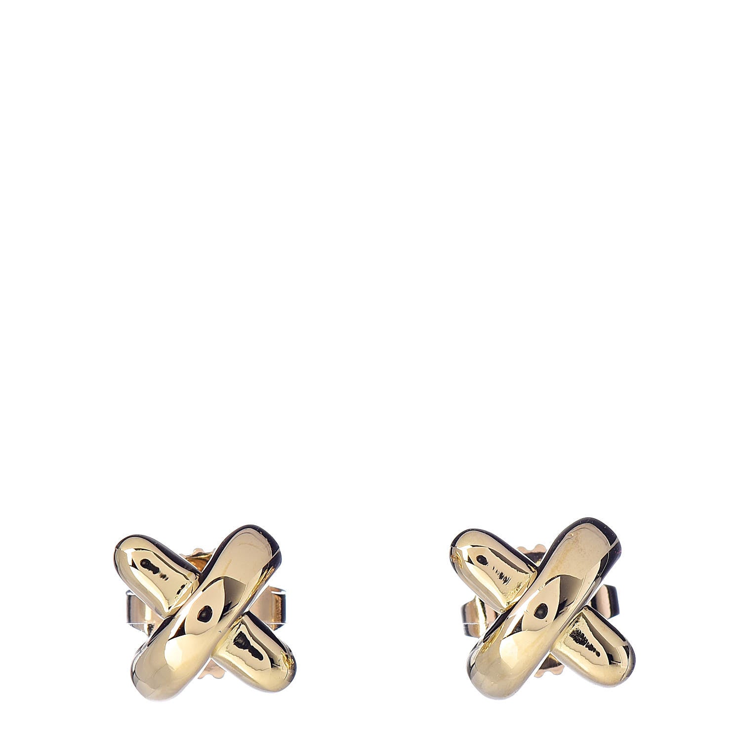 Tiffany 18K Yellow Gold 7.5mm Cross Stitch Earrings 2 of 6