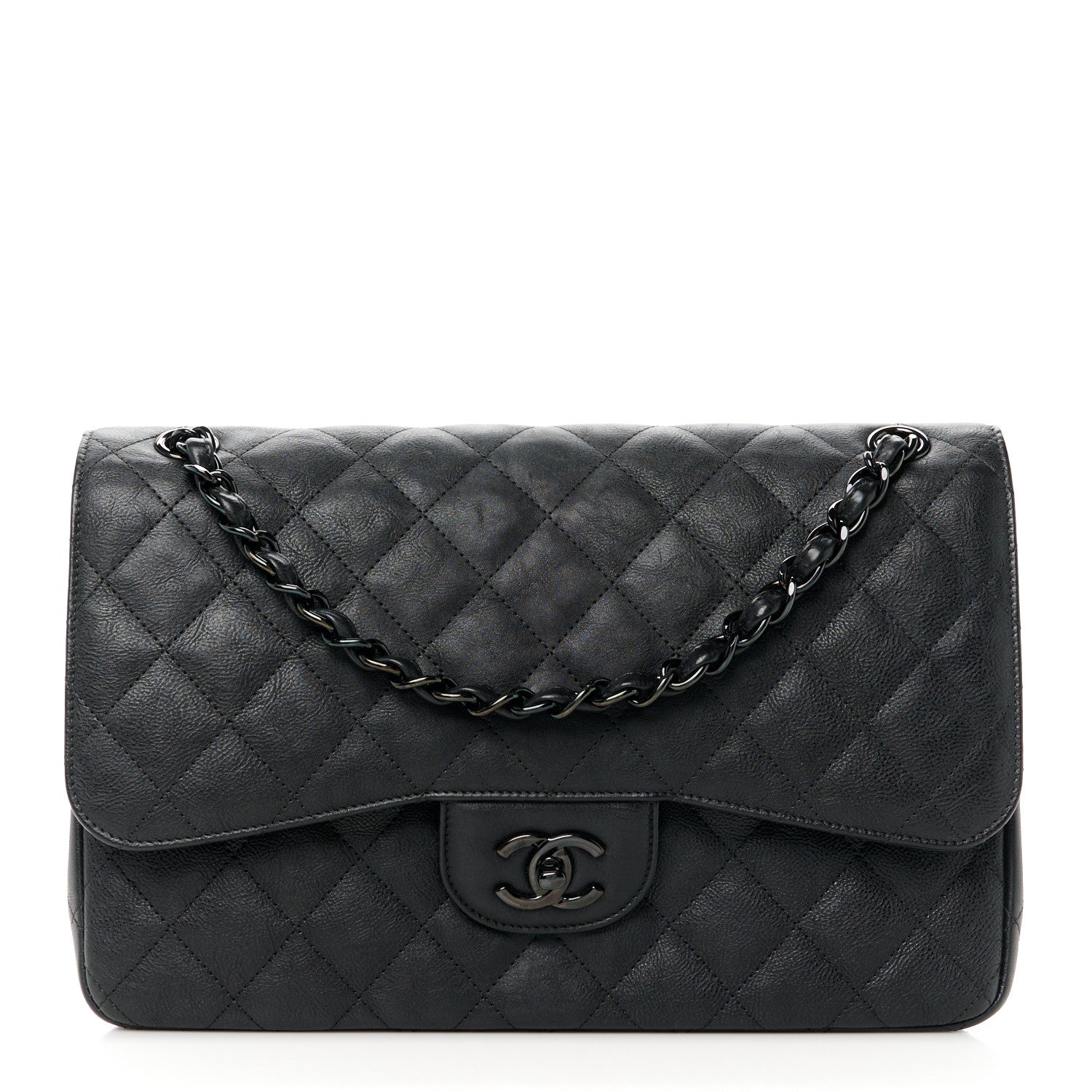 Chanel Crumpled Calfskin Quilted Jumbo Double Flap So Black 1 of 11