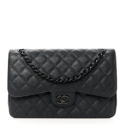 Chanel Crumpled Calfskin Quilted Jumbo Double Flap So Black 1 of 11