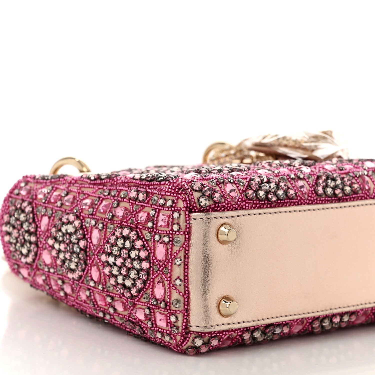 Christian Dior Metallic Calfskin Satin Celestial Bead Embroidery Cannage Mini Lady Dior Rose Des Vents 9 of 10