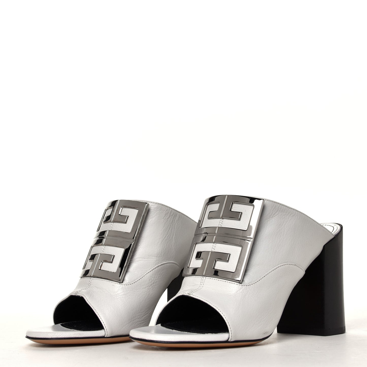 Grained Goatskin 4G Logo Mules 36 White