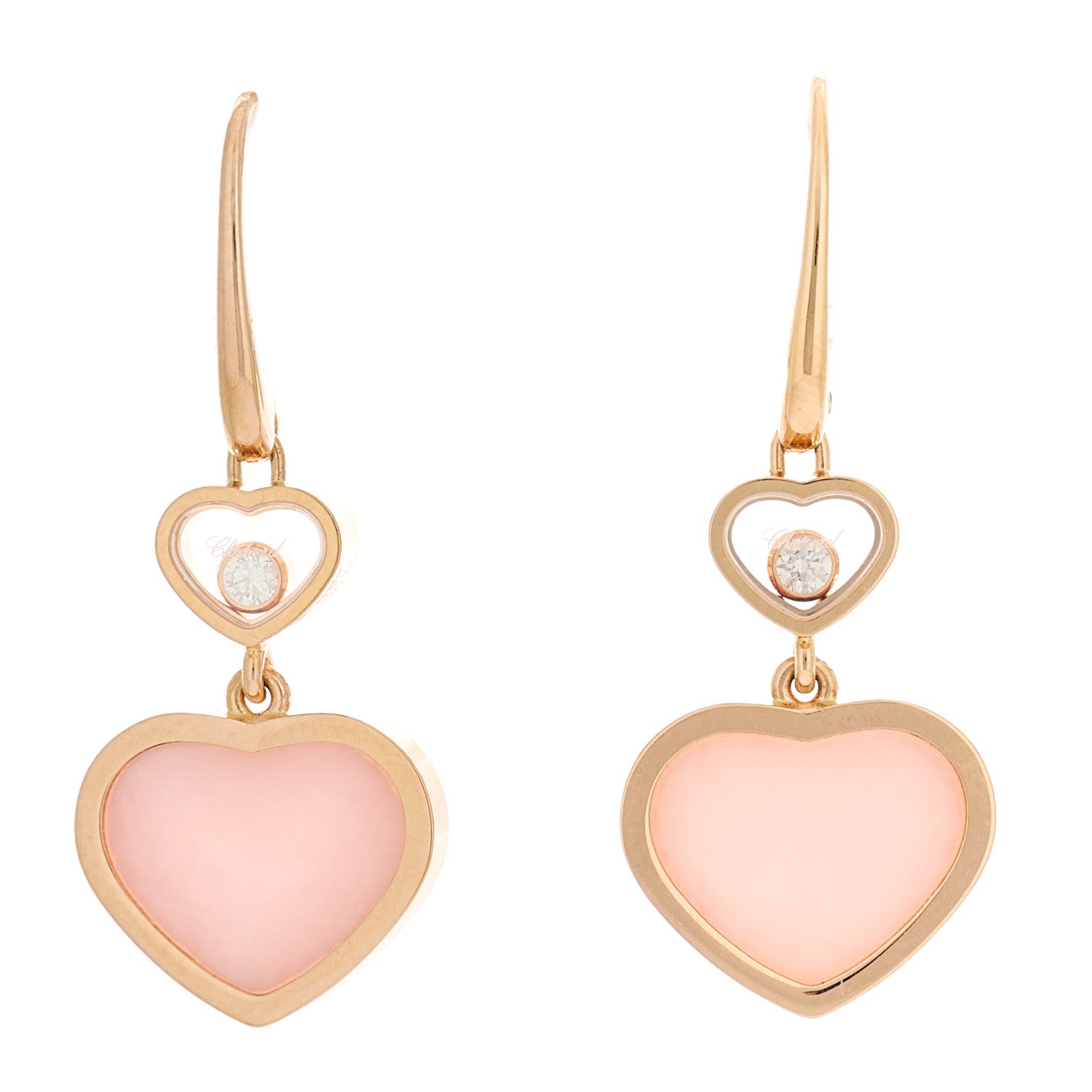 Chopard 18K Rose Gold Diamond Pink Opal Floating Happy Diamonds Hearts Earrings 1 of 5