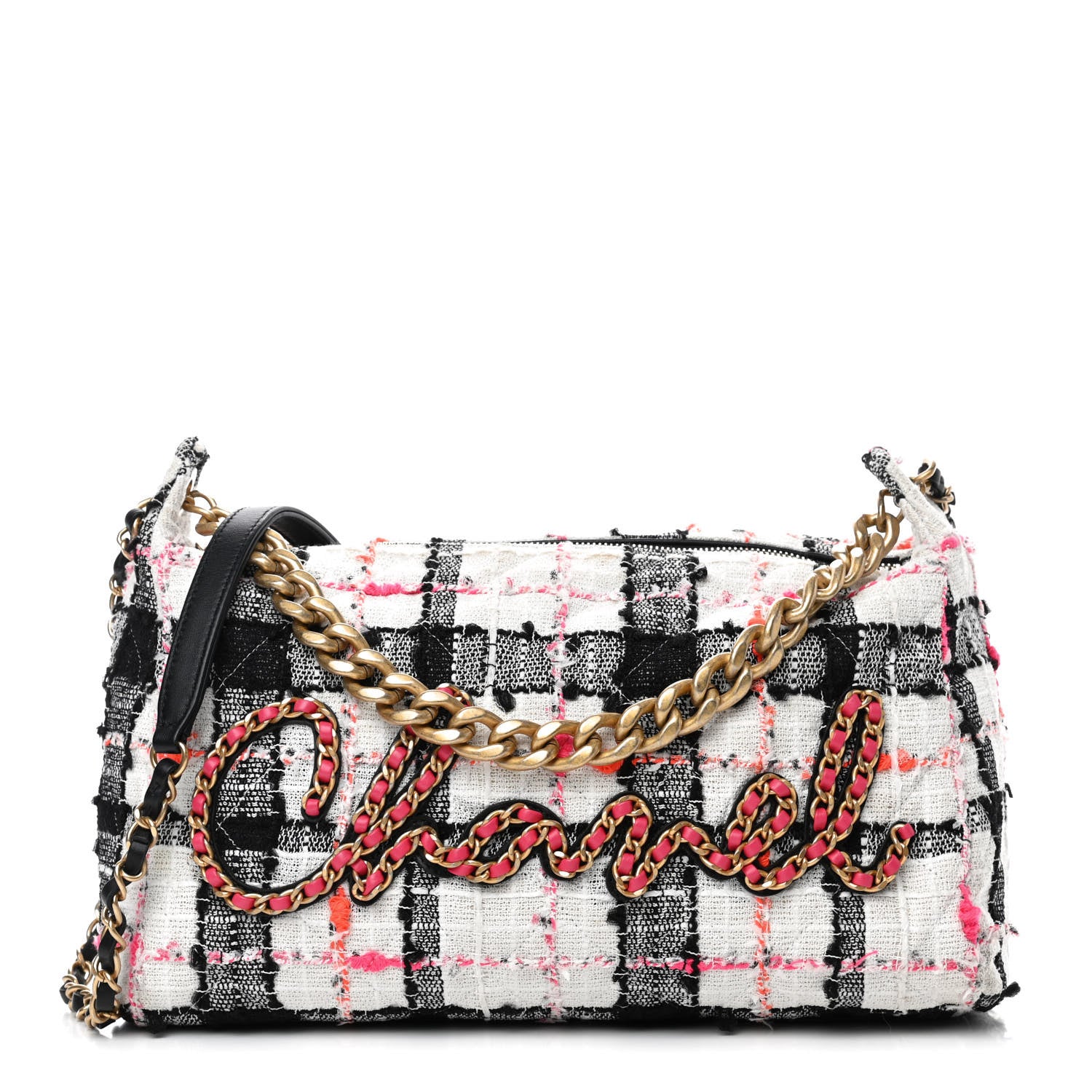 Chanel Tweed Calfskin Signe Hobo Coral White Black 1 of 15