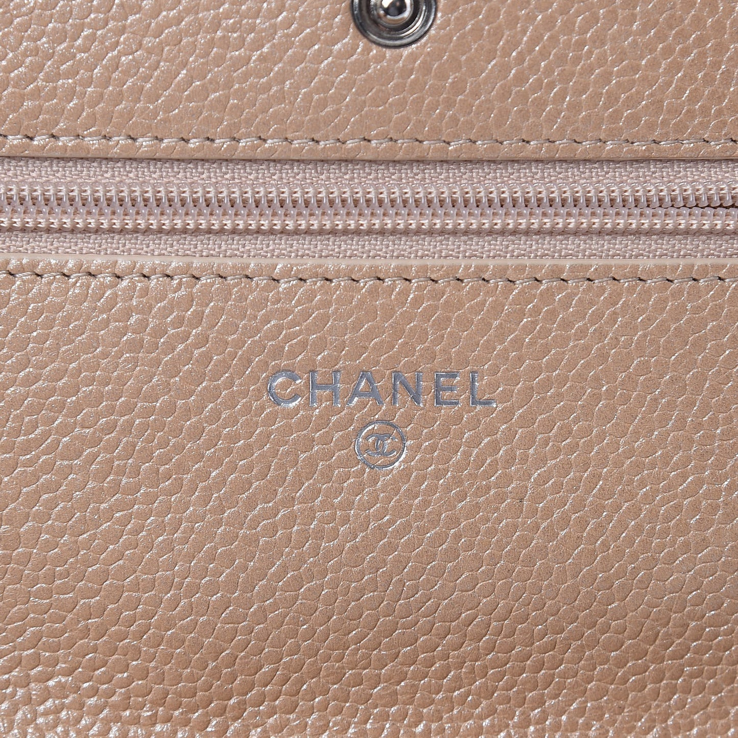 Metallic Caviar Quilted Wallet on Chain WOC Beige