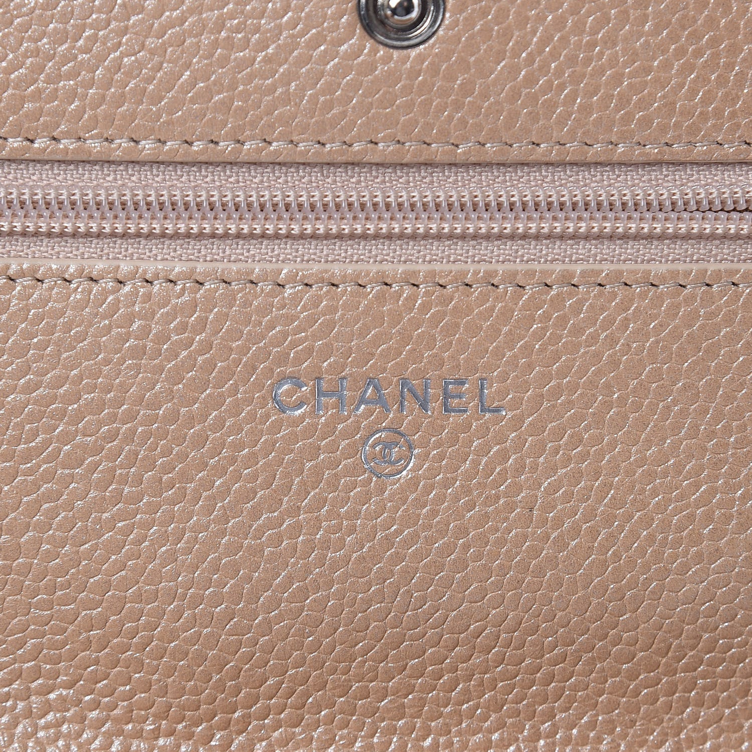 Chanel Metallic Caviar Quilted Wallet on Chain WOC Beige 7 of 17
