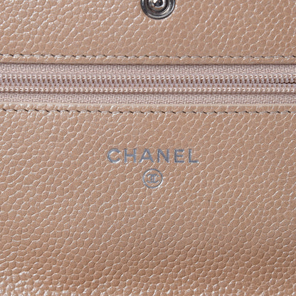 Chanel Metallic Caviar Quilted Wallet on Chain WOC Beige 7 of 17