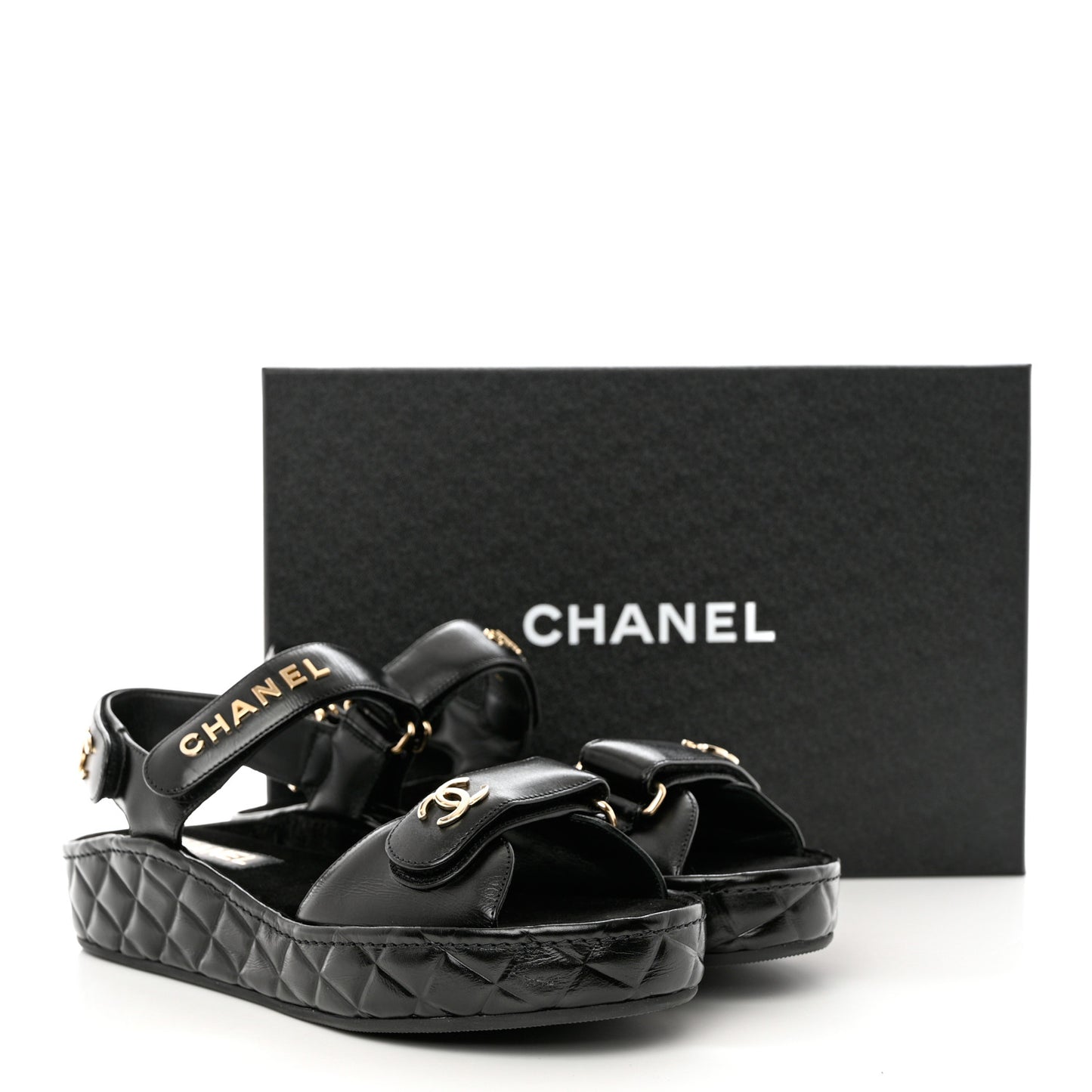 Shiny Calfskin Logo Platform Sandals 39 Black