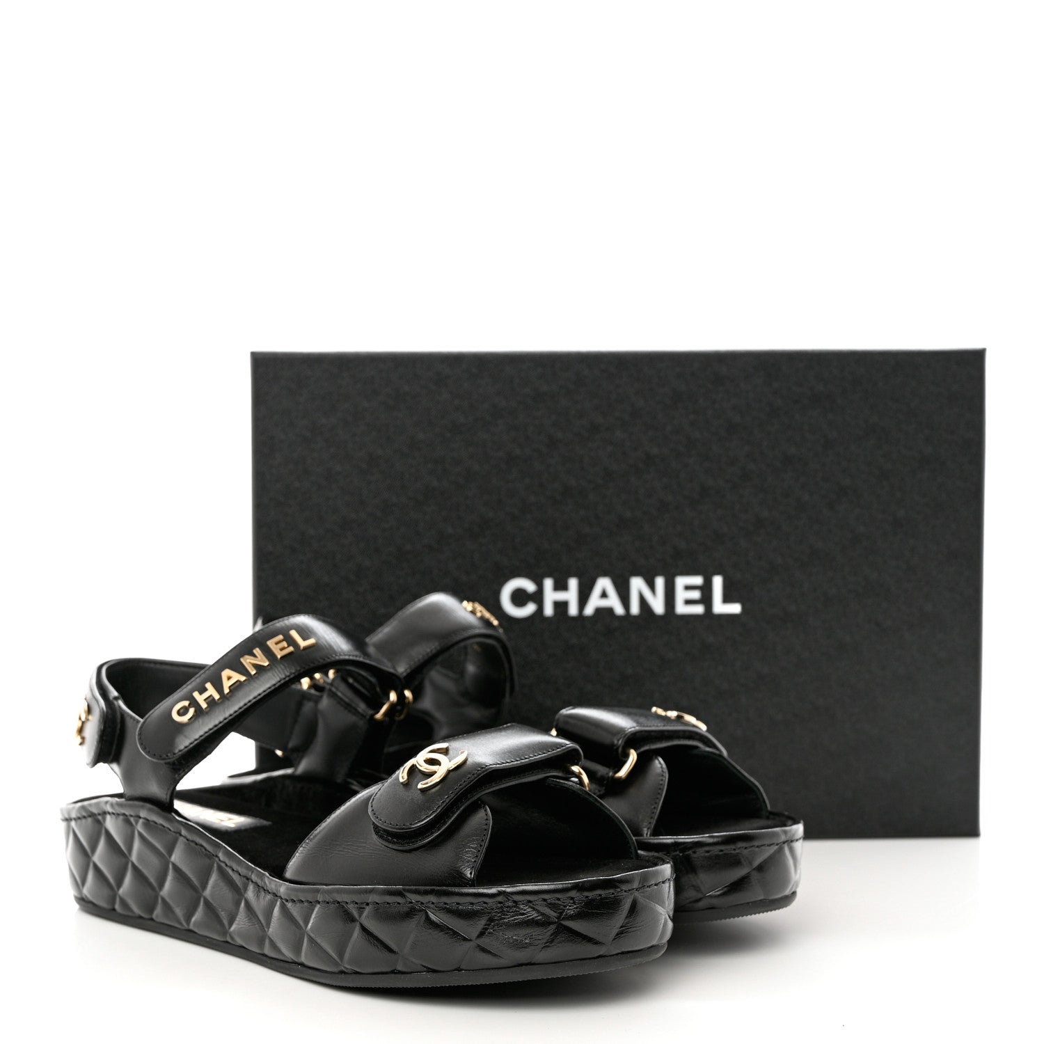 Chanel Shiny Calfskin Logo Platform Sandals 39 Black 14 of 14