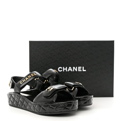 Chanel Shiny Calfskin Logo Platform Sandals 39 Black 14 of 14