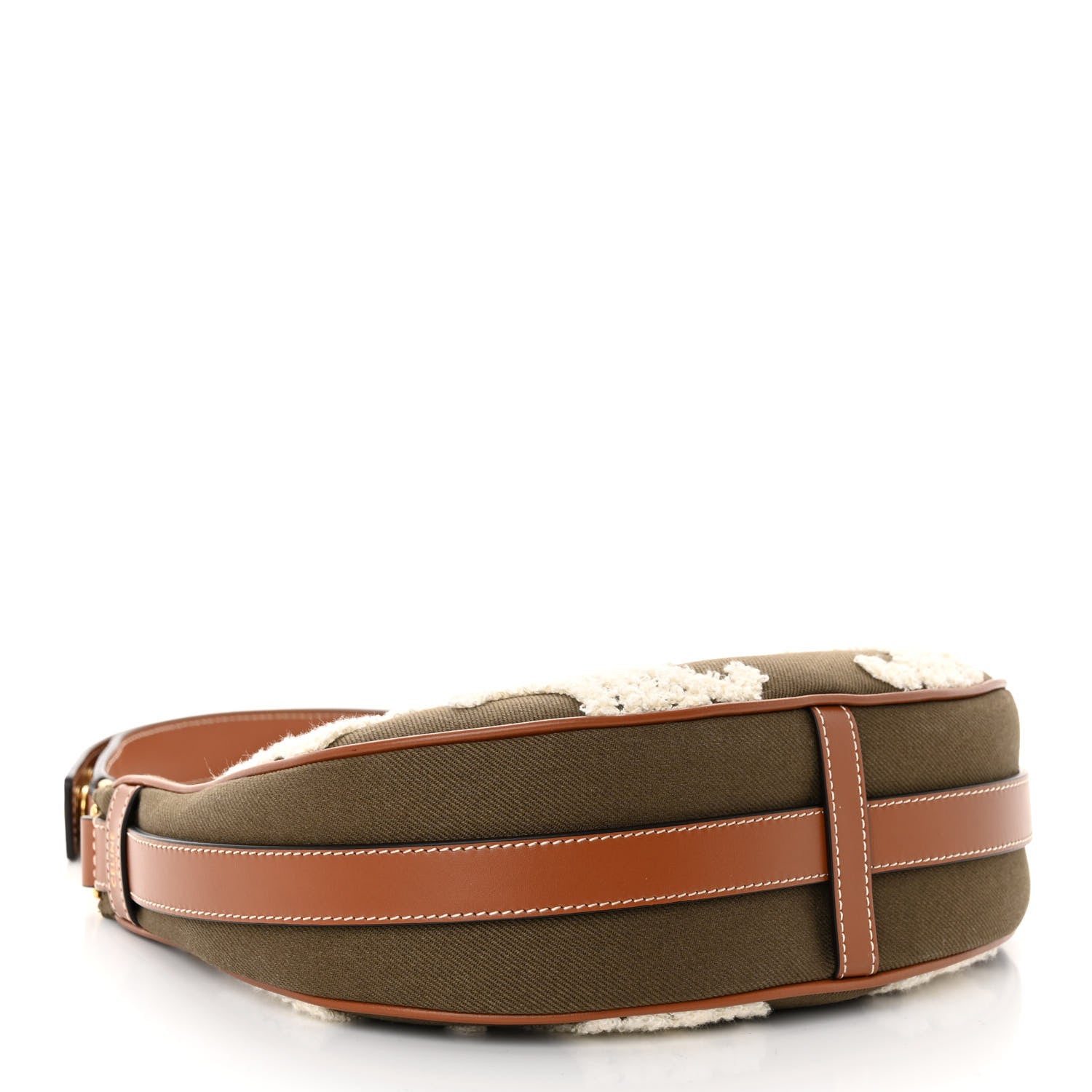 Celine Cotton Gabardine Bouclette Embroidered Medium Strap Ava Triomphe Shoulder Bag Khaki Tan 4 of 9