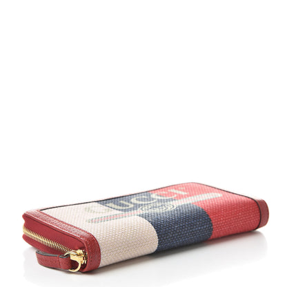 Gucci Canvas Sylvie Stripe Logo Zip Around Wallet Mystic White Hibiscus Red Maritime 4 of 7