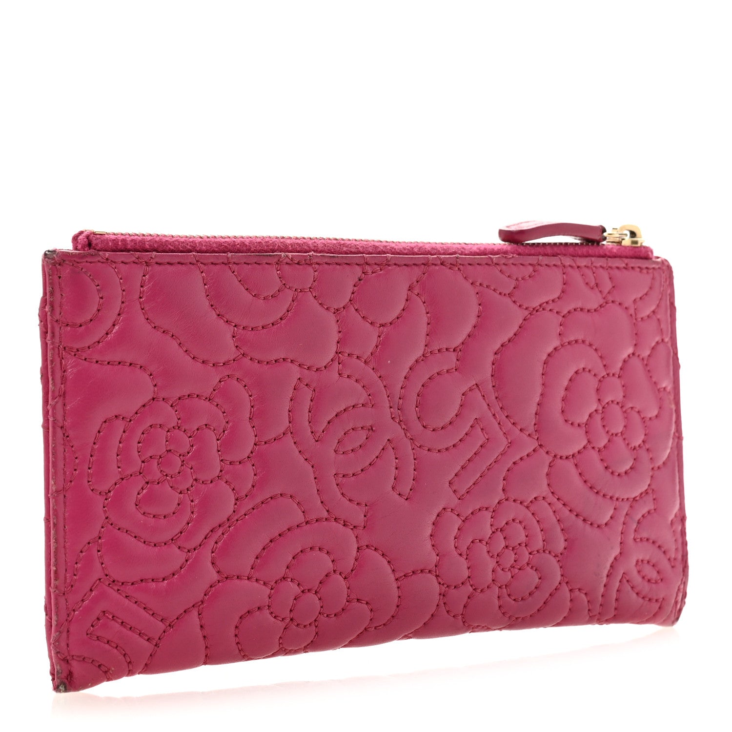 Chanel Lambskin Camellia Embossed Classic Zip Pouch Pink 3 of 12