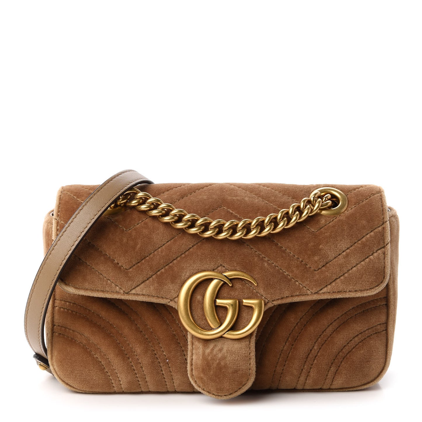 Velvet Matelasse Mini GG Marmont Shoulder Bag Taupe