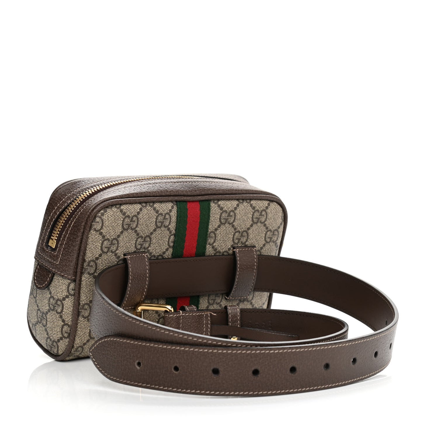 GG Supreme Monogram Web Small Ophidia Belt Bag 85 34 Dark Brown