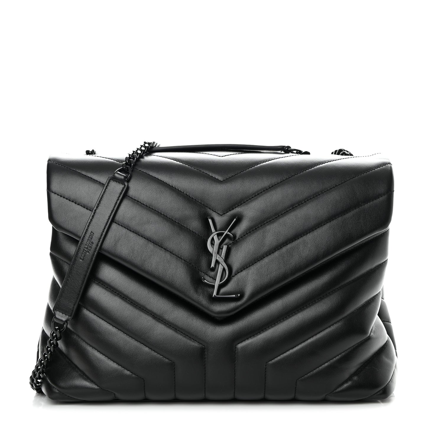 Calfskin Y Quilted Monogram Monochrome Medium Loulou Chain Satchel Black