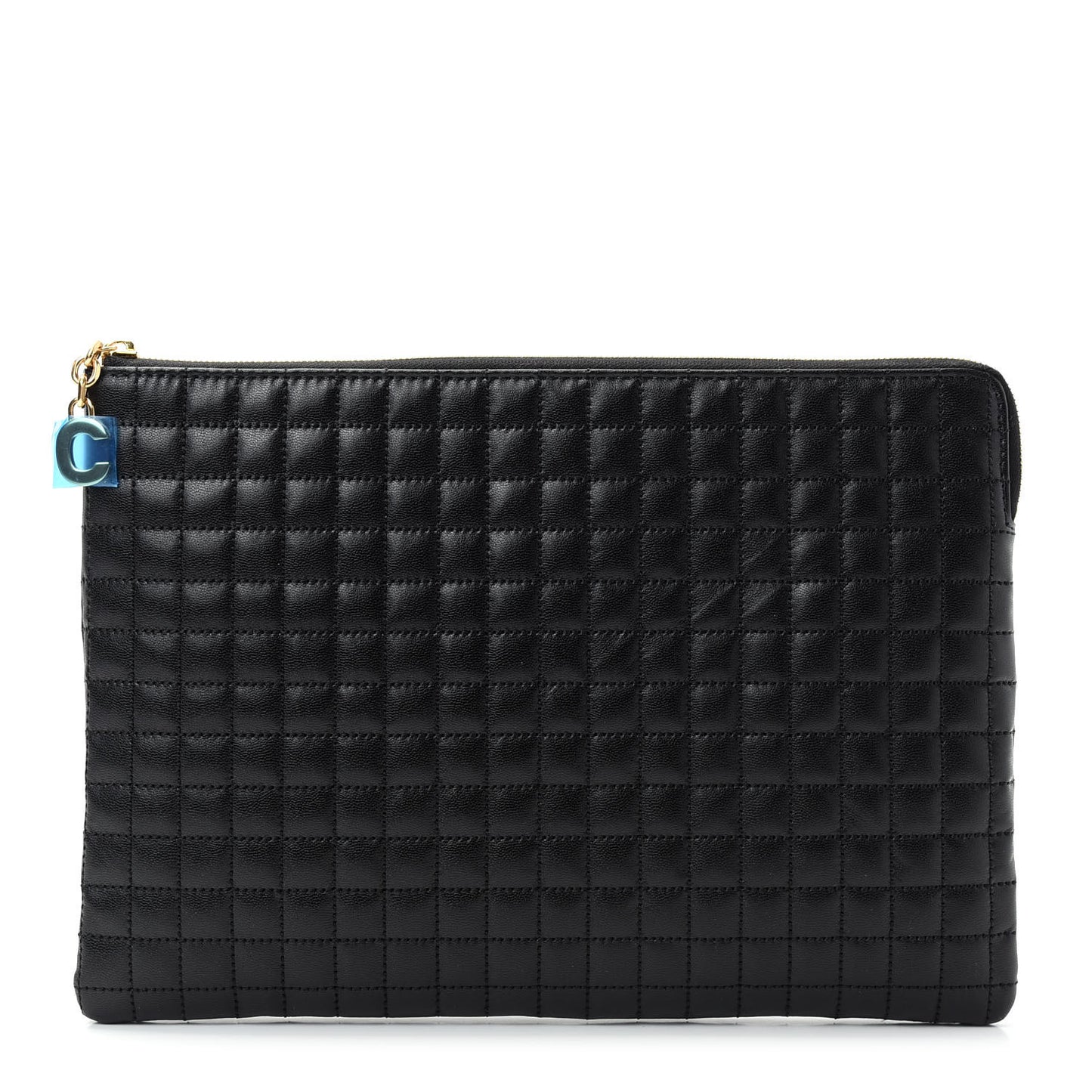Calfskin Quilted C Charm Pouch Black
