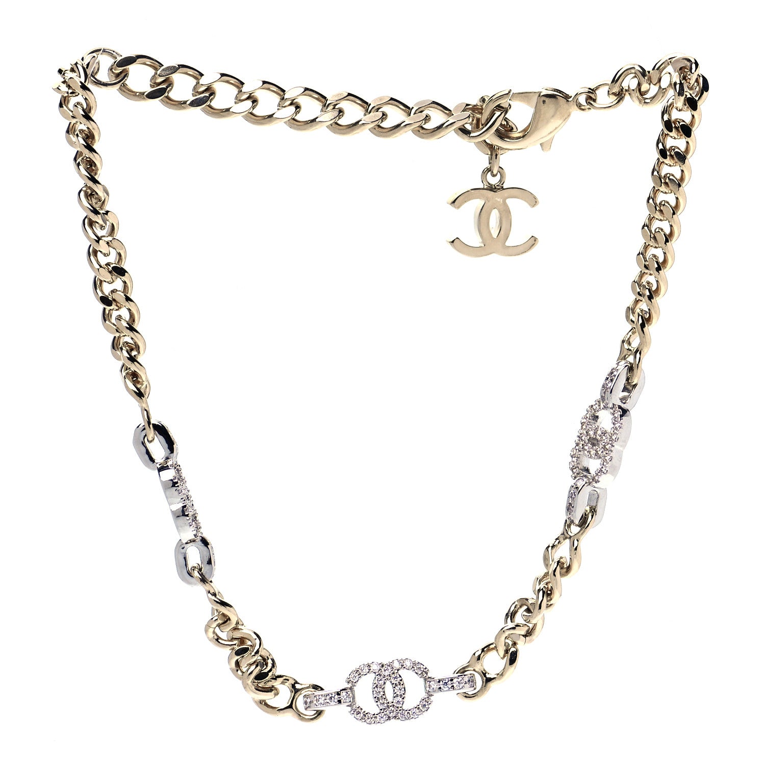Chanel Crystal Chain CC Link Choker Gold Silver 3 of 4