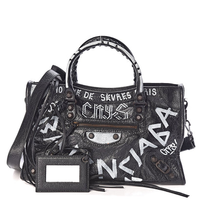 Balenciaga Agneau Classic Hardware Graffiti All Over S City Black 1 of 10
