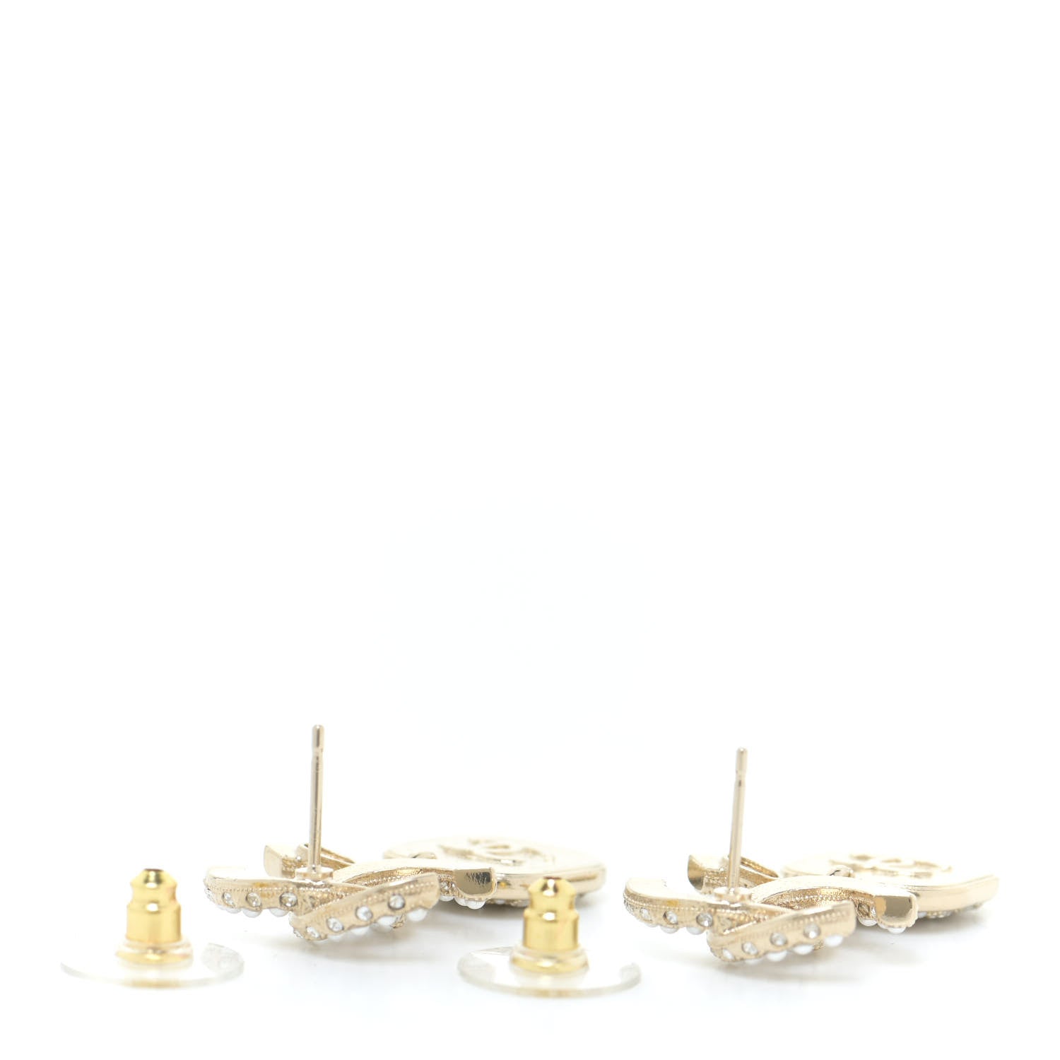 Chanel Pearl Baguette Crystal CC Drop Earrings Gold 3 of 5