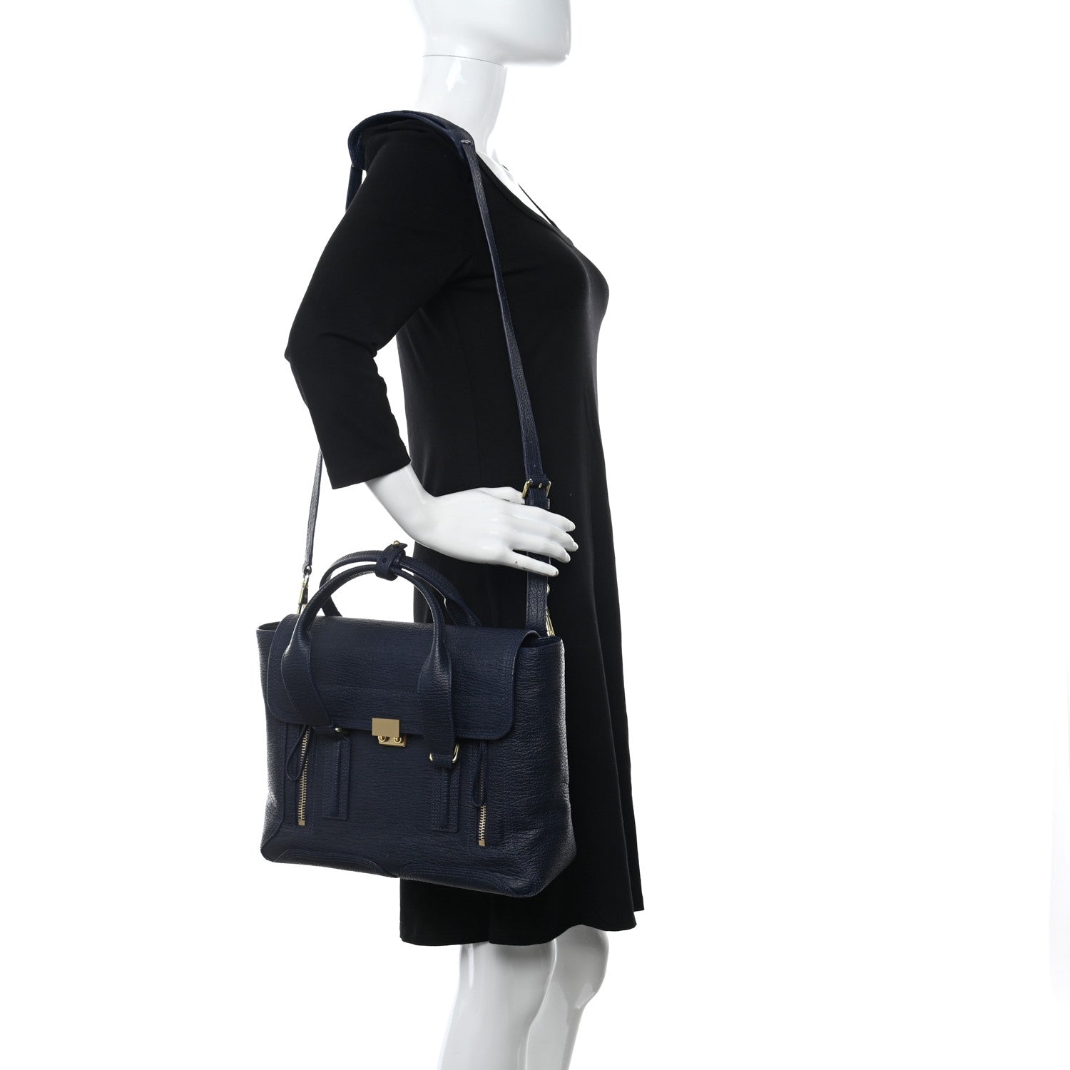 3.1 Phillip Lim Textured Calfskin Medium Pashli Satchel Ink 2 of 7