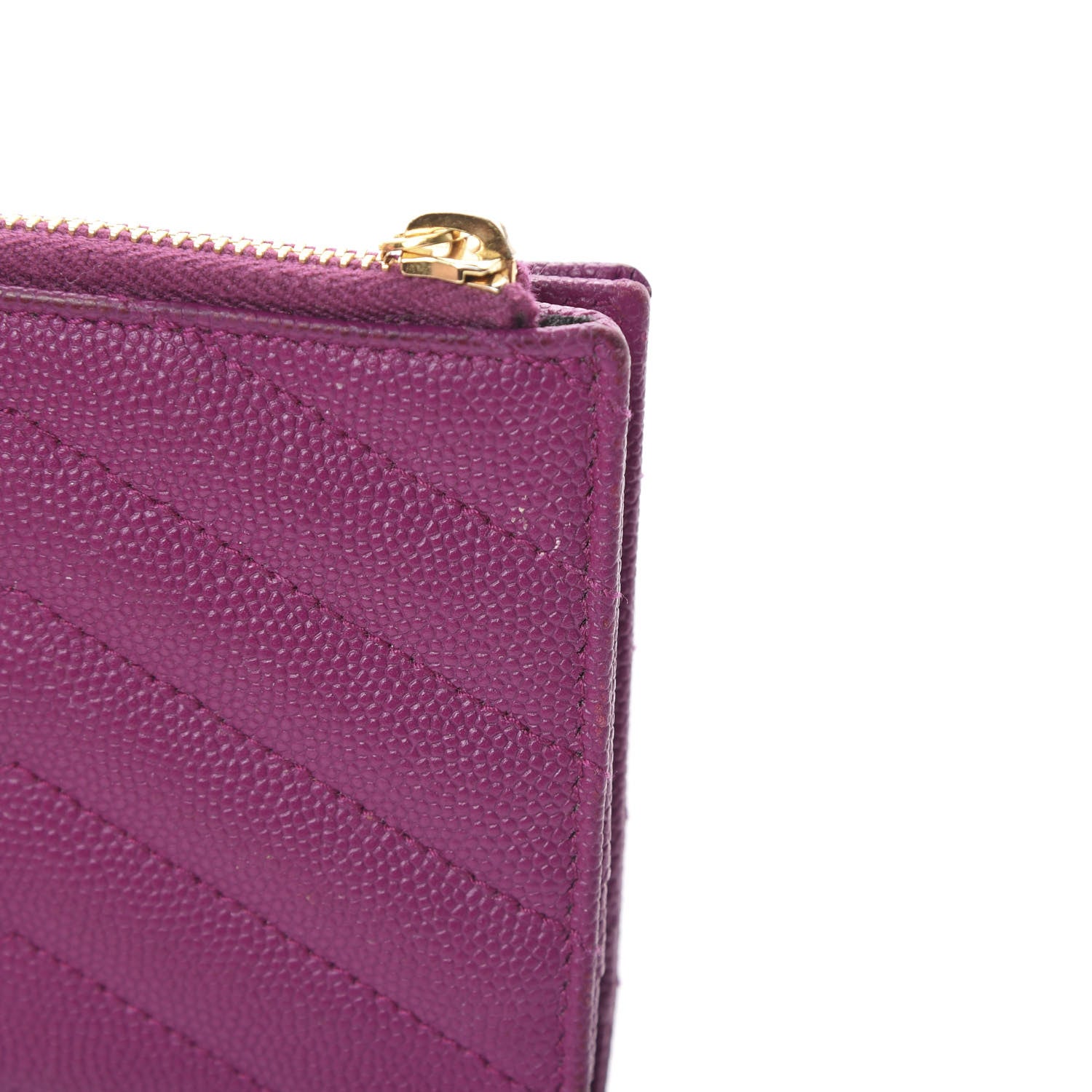 Saint Laurent Grain De Poudre Matelasse Chevron Monogram Zipped Card Case Dark Grape 10 of 14