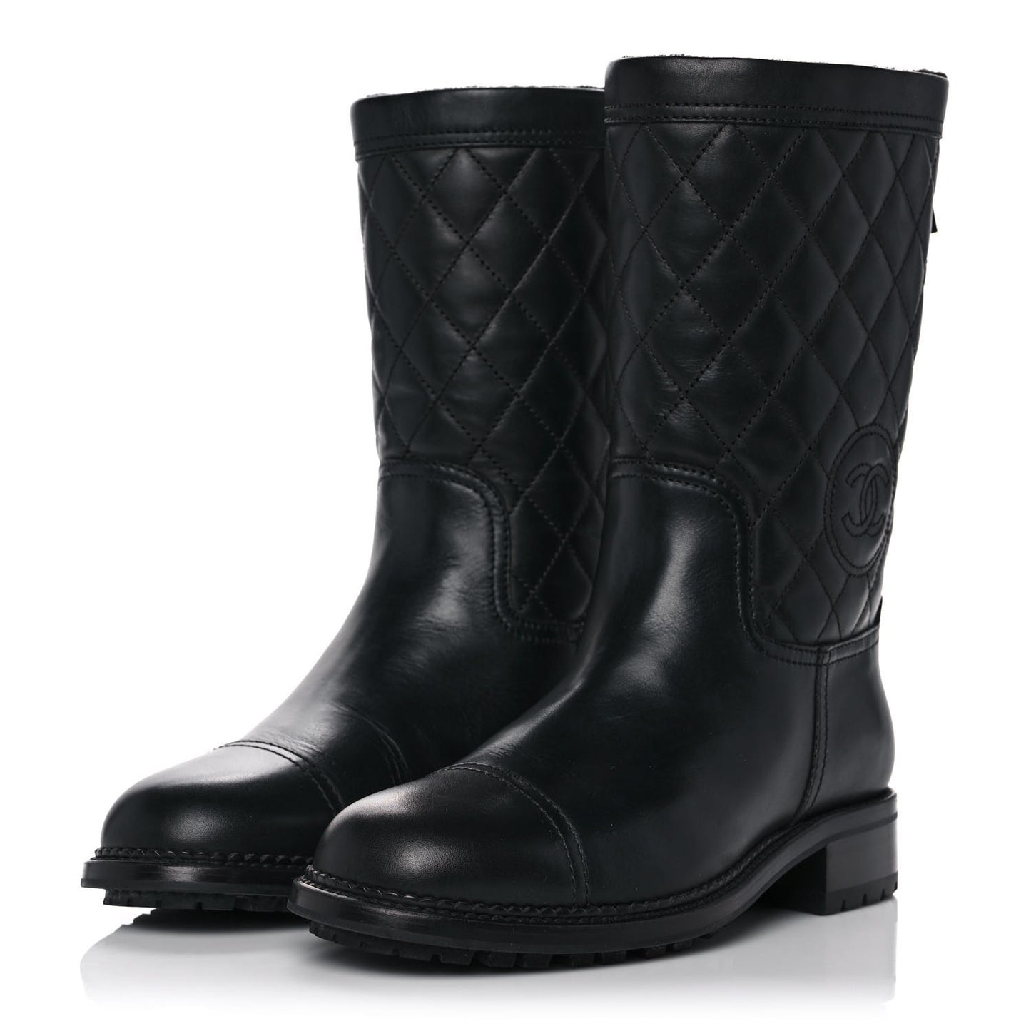 Calfskin Quilted CC Boots 36.5 Black