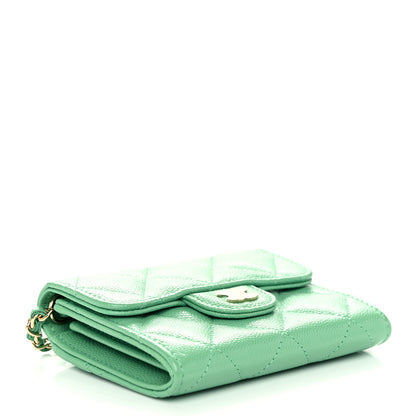 Chanel Caviar Quilted Flap Card Holder On Chain Light Green 4 of 11