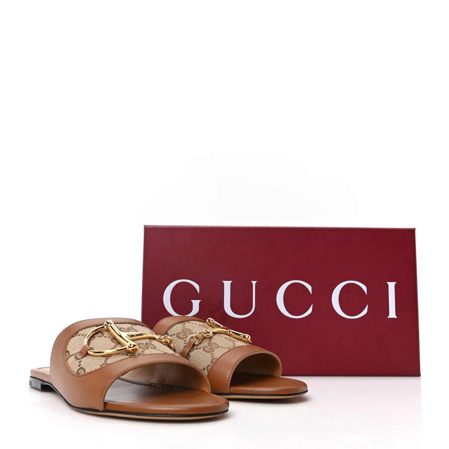 Calfskin Monogram Horsebit Womens Slide Sandals 39 Beige Ebony Sundial