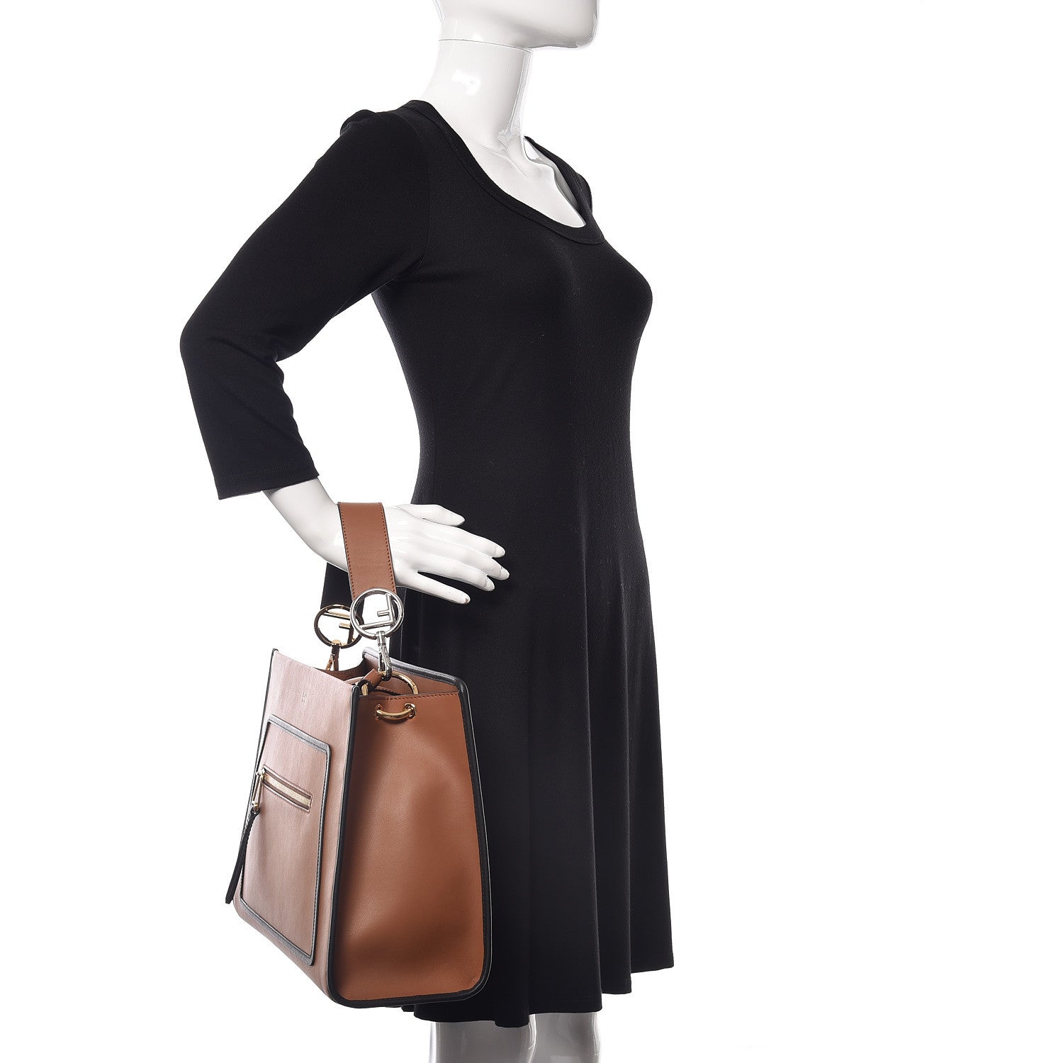 Fendi Vitello Century Opaco F is Fendi Bi-Color Regular Runaway Satchel Corteccia Black 3 of 13