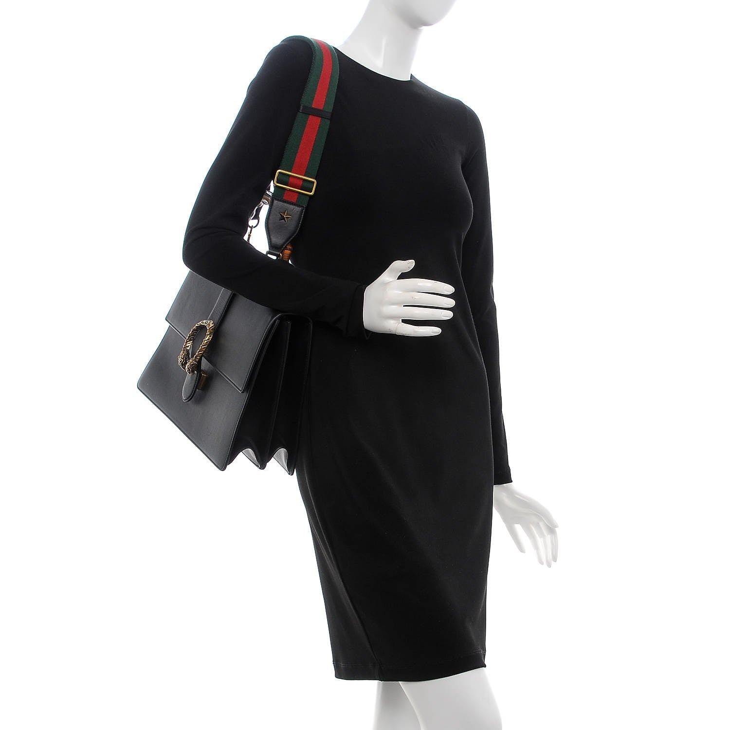 Gucci Moon Calfskin Web Large Dionysus Bamboo Top Handle Bag Black 2 of 15