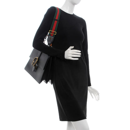 Gucci Moon Calfskin Web Large Dionysus Bamboo Top Handle Bag Black 2 of 15