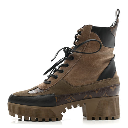 Louis Vuitton Suede Calfskin Monogram Laureate Platform Desert Boots 40 Taupe 1 of 8